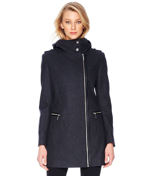 michael kors faux leather trim wool coat